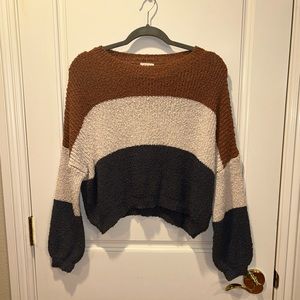 Debut Brown, Cream, and Blue Striped Cropped Sweater Size Medium